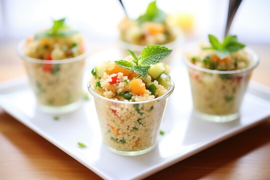 individual servings of couscous salad in small cups
