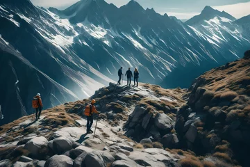 Printed roller blinds Himalayas Generate an illustrative representation through generative AI, showcasing the concept of teamwork, where one person assists their friend in reaching the summit of a mountain  