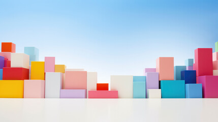 Colourful building blocks, border blue graduated space.