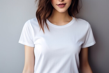 Obraz premium Woman in White Tshirt Mockup created with Generative AI