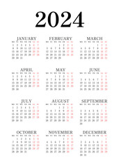 2024 English calendar with a simple minimalist design in vertical format, good for office desk, business, and personal use