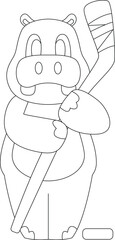 Hippo Ice hockey Ice hockey stick Sports Animal Vector Graphic Art Illustration