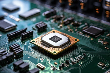 Fototapeta premium Dive into the future with our AI chip concept. Witness the synergy of artificial intelligence and digital circuitry on this captivating image.
