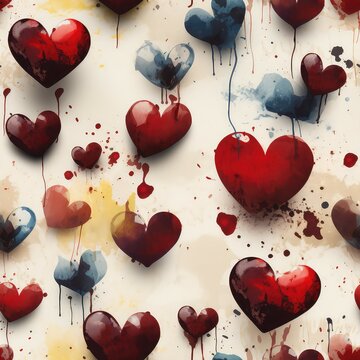 Seamless grunge decorative hearts pattern background