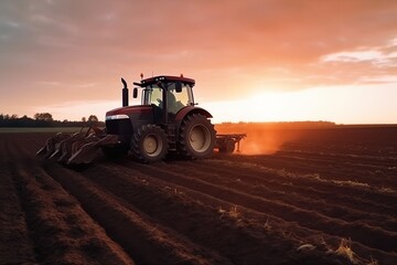 Obraz premium Rural Symphony: Agricultural Workers and Tractors in Action, Ploughing the Fields, Agriculture, Farming, Rural Life, Agricultural Workers, Tractors, Ploughing, Fields,