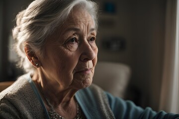 closeup of a lonely old lady with sad face 