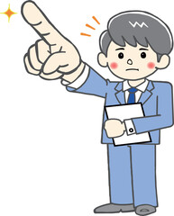 上を指差して決意するビジネスマン