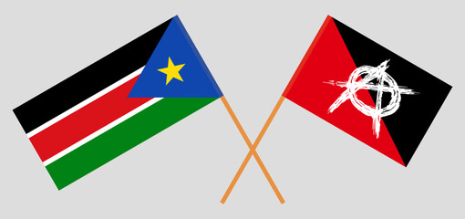 Crossed flags of South Sudan and anarchy. Official colors. Correct proportion