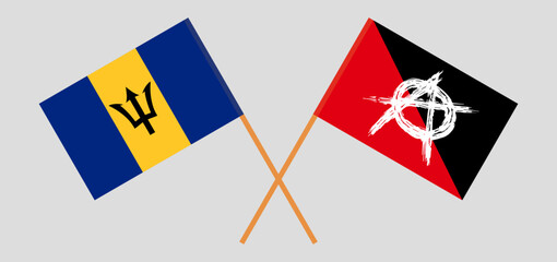 Crossed flags of Barbados and anarchy. Official colors. Correct proportion