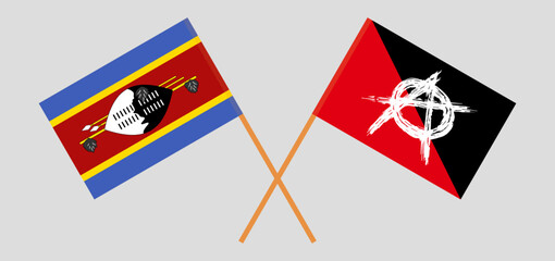 Crossed flags of Eswatini and anarchy. Official colors. Correct proportion