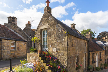 Old stone house in the historic village of Falkland in Scotland, home of Falkland Palace