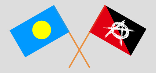 Crossed flags of Palau and anarchy. Official colors. Correct proportion