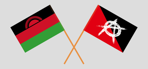 Crossed flags of Malawi and anarchy. Official colors. Correct proportion