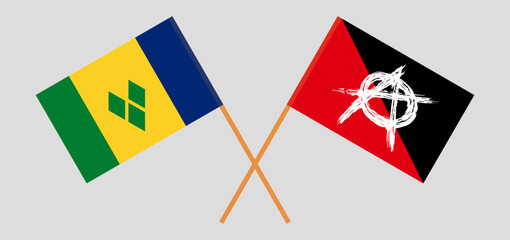 Crossed flags of Saint Vincent and the Grenadines and anarchy. Official colors. Correct proportion