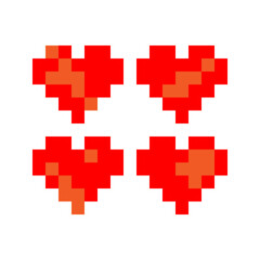 Set of pixel hearts