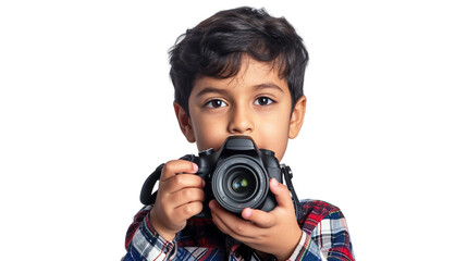 Indian Boy with Camera on transparent background,