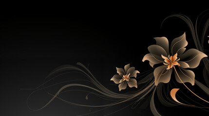 Illustration de fleurs sur un fond noir. Végétation, plantes. Arrière-plan et fond pour conception et création graphique.	