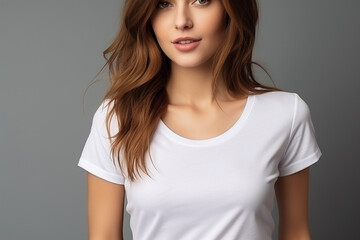 Fototapeta premium Woman in White Tshirt Mockup created with Generative AI