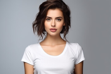 Obraz premium Woman in White Tshirt Mockup created with Generative AI
