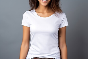 Obraz premium Woman in White Tshirt Mockup created with Generative AI