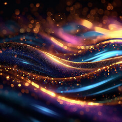 Fototapeta premium Glitter Purple Wave Stripes Design. Shiny moving lines design element with bokeh effect background