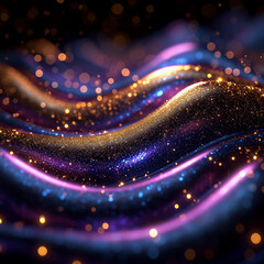 Glitter Purple Wave Stripes Design. Shiny moving lines design element with bokeh effect background