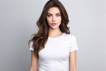 Obraz premium Woman in White Tshirt Mockup created with Generative AI