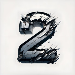 3D numeral 2 construction font with industrial concrete and rubble embossed