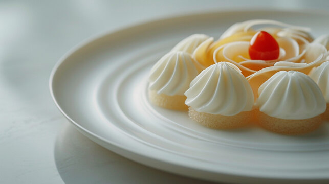 Creative Michelin-starred desserts using different ingredients, and culinary masterpieces. Unusual background.