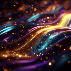 Fototapeta premium Glitter Colorful Golden Wave Stripes Design. Shiny moving lines design element with bokeh effect background
