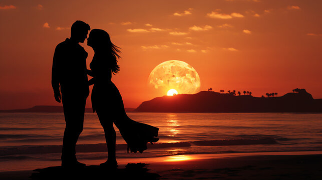 Silhouette of couple on the beach