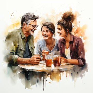Coffee and conversation with friends or family. AI generate illustration