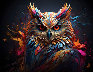 Abstract colorful owl liquid vector art image