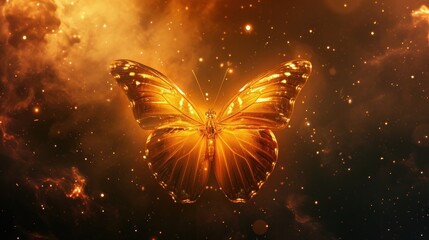 Ethereal beauty of an abstract butterfly concept set against a backdrop of nebula dust in infinite space. 