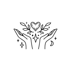 Hand with heart. Self care concept. Vector illustration.