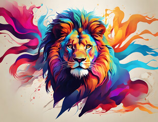 Abstract colourful lion wave art image