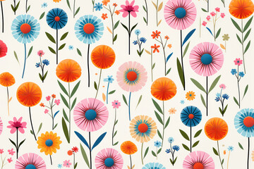 Fototapeta na wymiar Seamless Floral Pattern: Summer Blossom Illustration on Vintage Fabric