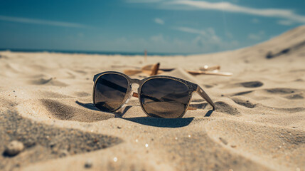 Fototapeta na wymiar Sunglasses on the sand
