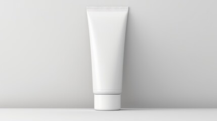 Mockup of a white tube for cream, toothpaste, gel, sauce, paint, glue on a gray background. Packaging collection. - obrazy, fototapety, plakaty