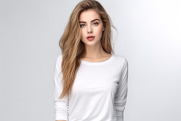 Fototapeta premium Woman in White Tshirt Mockup created with Generative AI
