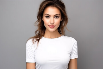 Obraz premium Woman in White Tshirt Mockup created with Generative AI