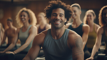 Naklejka premium Yoga class at the gym