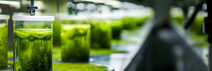 Biofuel industry project involving algae research in industrial laboratories for medicinal purposes using a laboratory photobioreactor for algae fuel. - obrazy, fototapety, plakaty