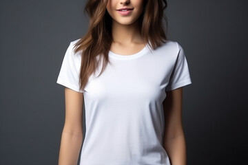 Obraz premium Woman in White Tshirt Mockup created with Generative AI