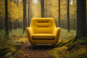 Yellow sofa in the forest with yellow theme