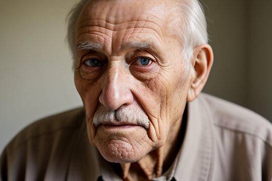 Photograph of elderly man in close-up. Concept of loneliness of older people in old age