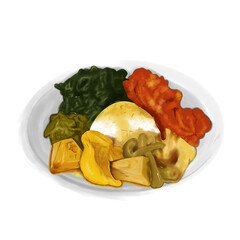 Nasi Padang Illustration on png transparant background 