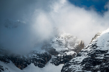 Fototapeta na wymiar Snow on Mount Canin and Montasio. Spring snow
