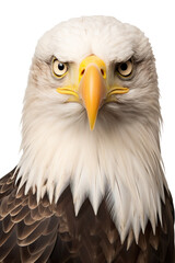 Bald eagle portrait studio shot, isolated white background PNG