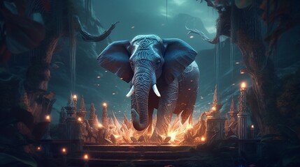 3D elephant with fire - Powered by Adobe